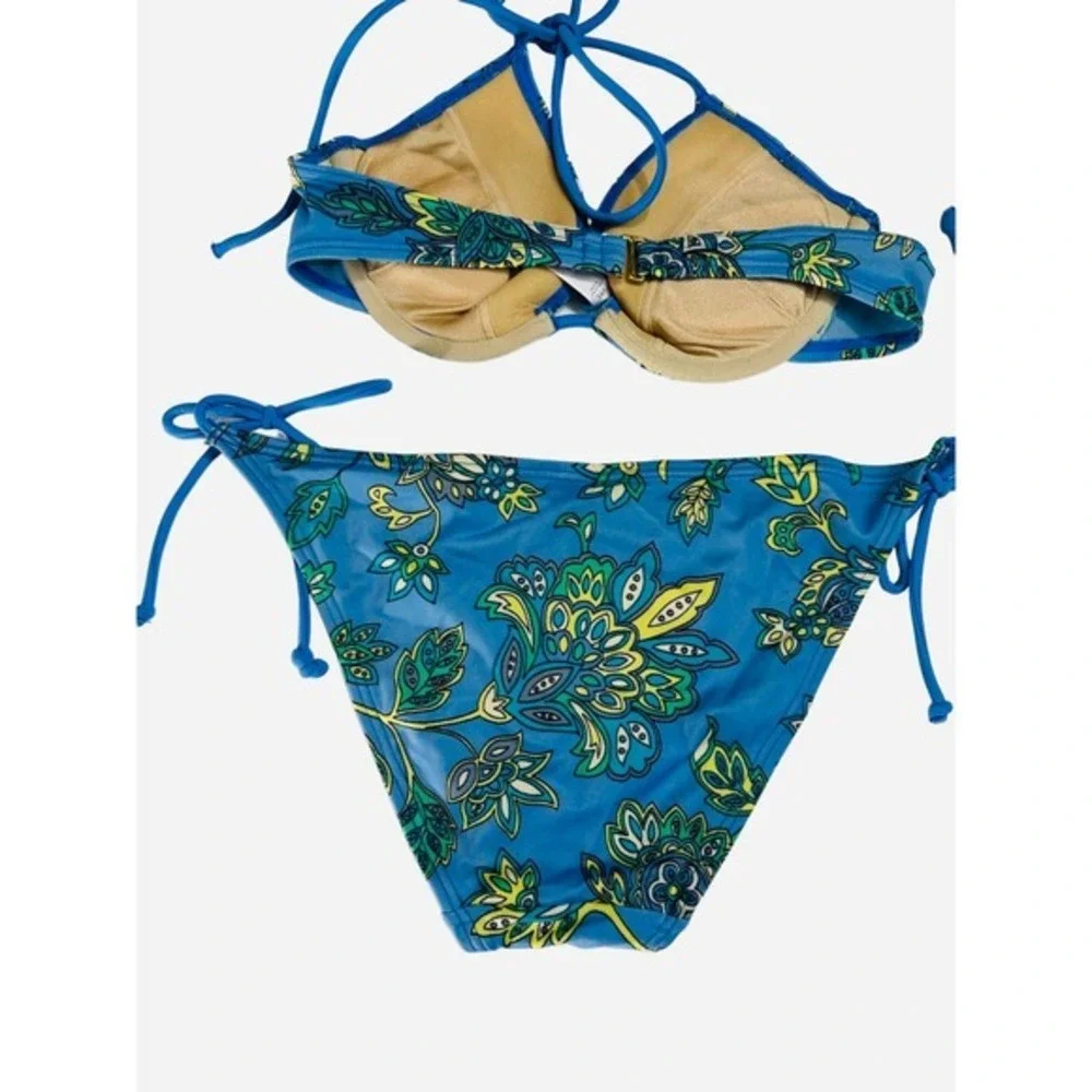 Victoria's Secret‎ Women's Swimwear Small 34A Blue Yellow Floral 3 Pieces Set
